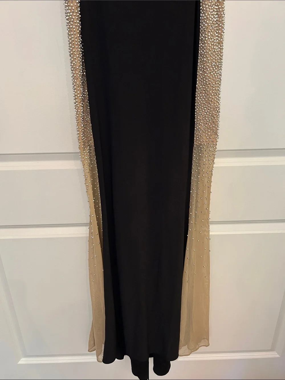 Xscape Black Gown with Nude Beaded Panels - Picture 2 of 6
